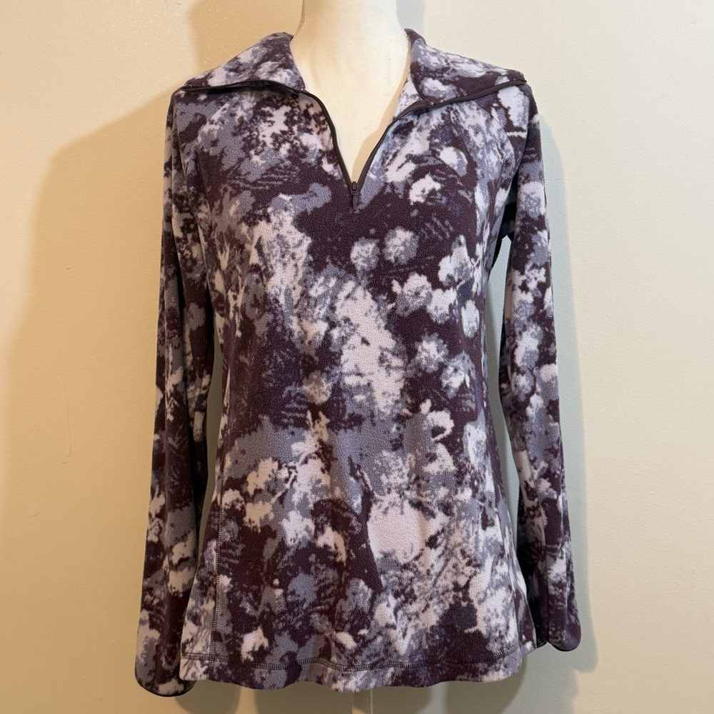 Columbia Women’s M 1/4 Zip Fleece Pullover Marble Print Purple Gray